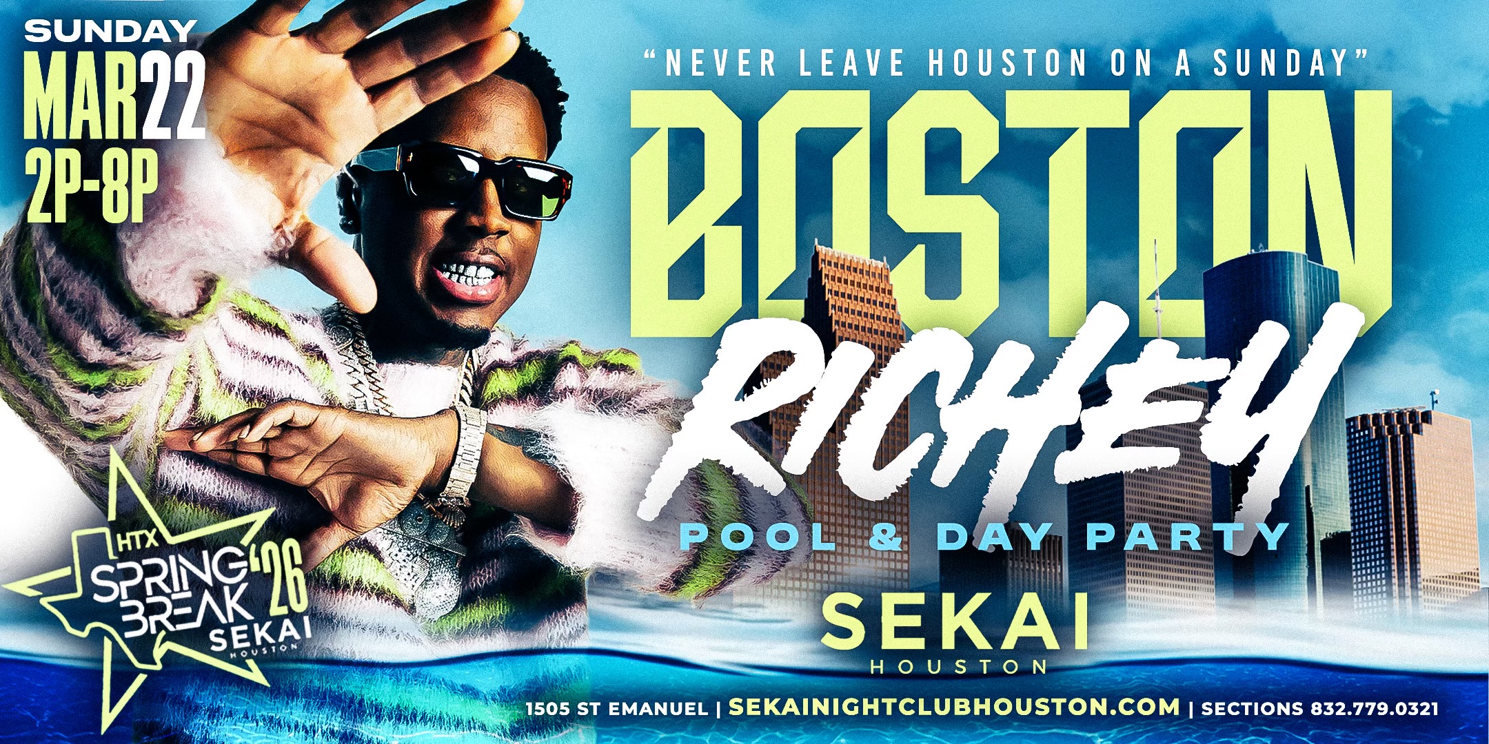 SEKAI SUNDAY MAR 22 RICHEY POOL & DAY PARTY @sekaihtx
